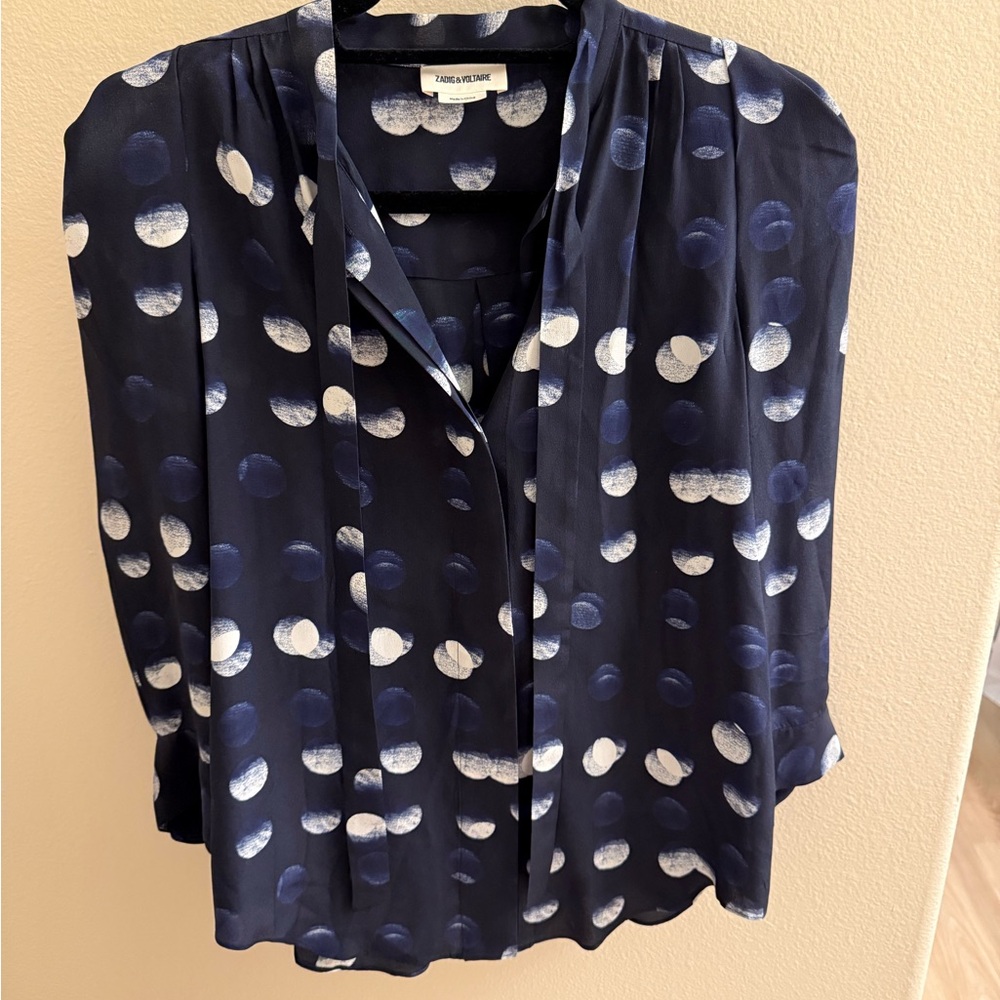 Zadig & Voltaire Midnight Blue Polka Dot Blouse